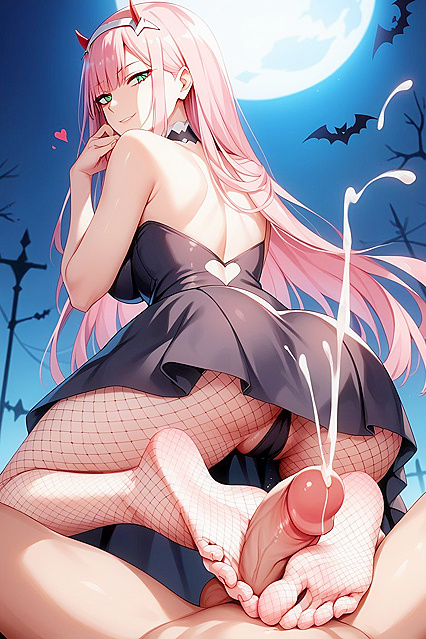 Zero Two's Pink-Haired Seduction - A Captivating Footjob Hentai Experience