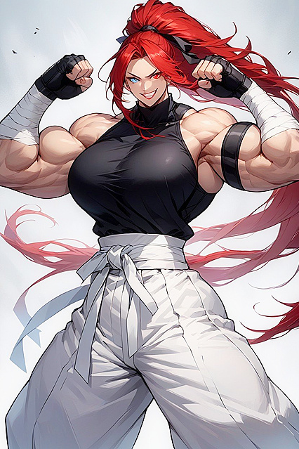 Punching Action with Long Hairstyles and Baggy White Martial Arts Pants Hentai AI Porn