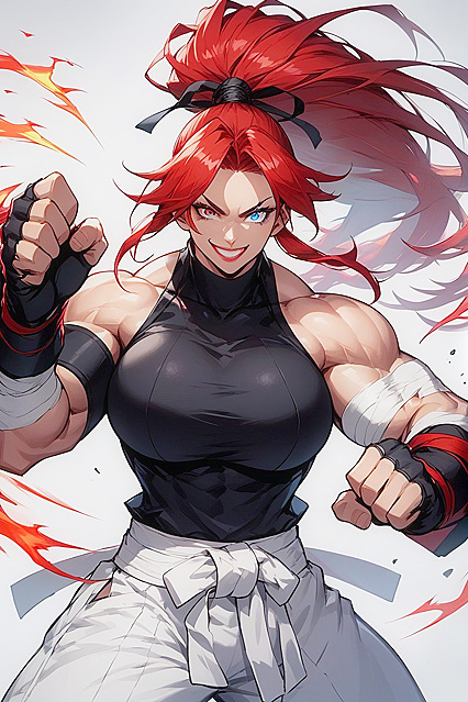 Red-Haired Beauty with Gigantic Arms inMind-Blowing Hentai AI Image