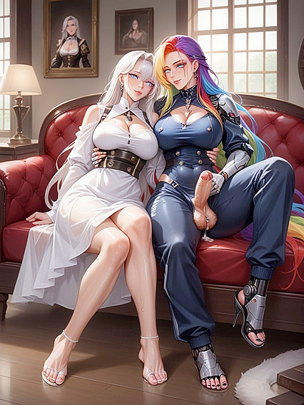 Cyborg Futanari with Bulging Muscles and Chest Hair in Steamy Hentai AI Image