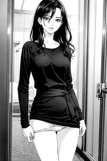 Black-and-White Manga Style Solo Hentai AI Image