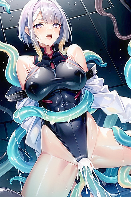 Lucy from Cyberpunk Gets Fit with Two Men in Steamy Hentai AI Image