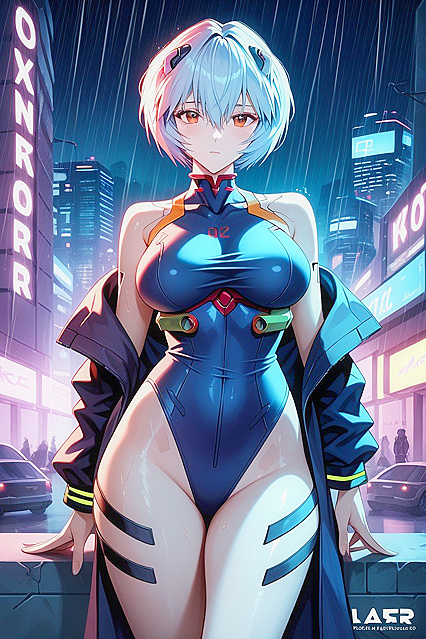 Cyberpunk Hacker in Ultra-Detailed Cityscape for Intense Hentai AI Image