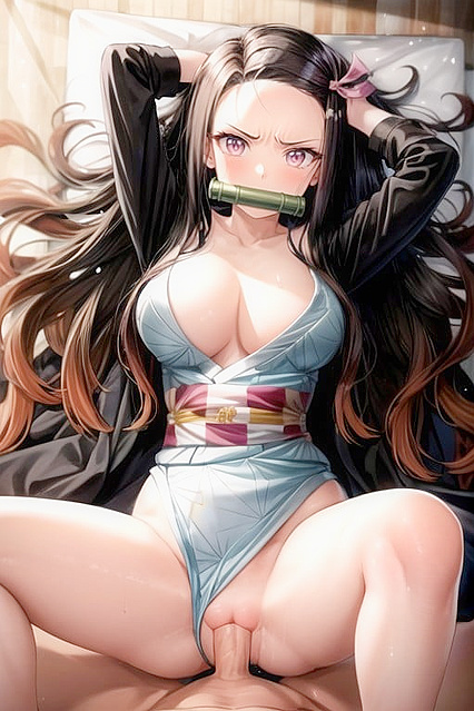 Nezuko from Demon Slayer Enjoying Missionary Position with Small Breasts in Hentai AI Image