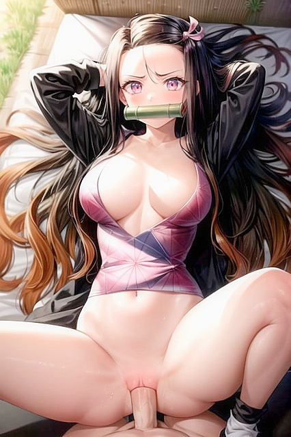 Angry Hands-Up with Nezuko from Demon Slayer in Explosive Hentai AI Image
