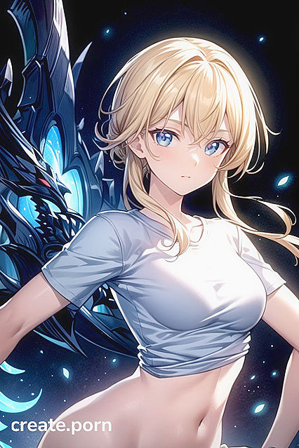 Blonde With Small Breasts Wears Oversized T-Shirt for Sexy Hentai Fun