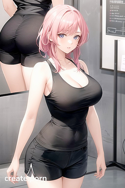 voluptuous Beauty in Black Shorts Shows Off Her Assets in Seductive Hentai AI Image