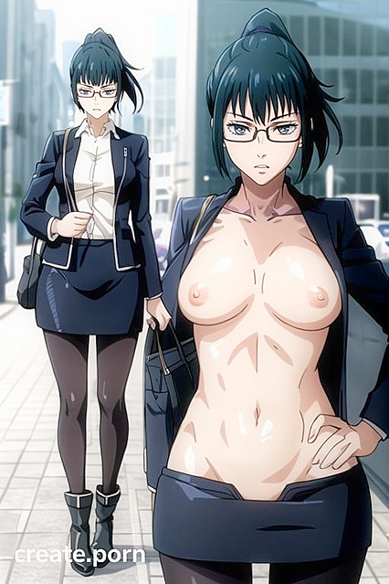 Maki Zenin's Office Shirt Flies Up for Naughty Hentai AI Image