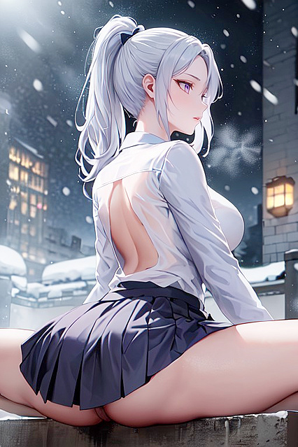 Sensual Side Views of 20s Girl 18+ with Medium Breasts in Erotic Hentai AI Image