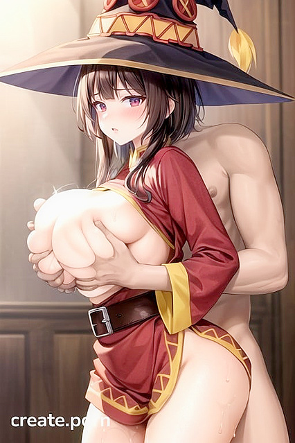 Megumin from Isekai Quartet Seductively Grabbed from Behind in Traditional Korean Dress