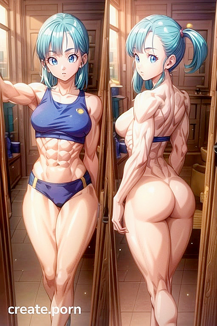 Bulma from Dragon Ball Z Gets naughty in Rear View Split Screen Hentai AI Image