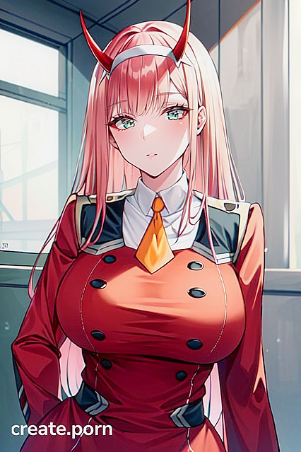 Zero Two from Darling in the FranXX Seduces in Office Shirt with Rounded Breasts