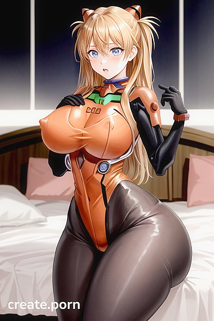 Asuka from Evangelion Experiences Explosive Breast Expansion in Steaming Hentai AI Image