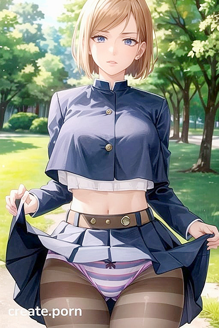 Bottom-Up View of Cute Striped Panties in Seductive Hentai AI Image