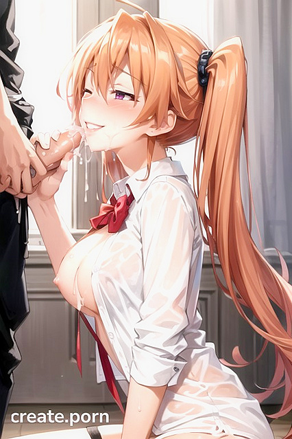 Blushing Mischievously in Stockings for a naughty Hentai Cumshot Fantasy