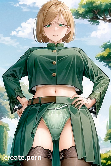 Kugisaki Nobara Wears Green Lace Panties and Thigh-High Socks in Juicy Hentai AI Image