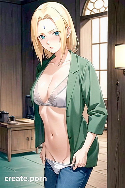 Tsunade from Naruto Blushing While Pulling Down Her Panties in Hentai Bliss