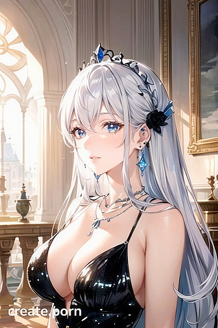 Mature Lady in Shiny Sequin Dress Seduces at the Royal Palace Hentai AI Image