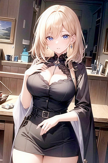 Skinny Girl 18+ with Green Eyes in Seductive Loungewear for Steamy Hentai AI Image