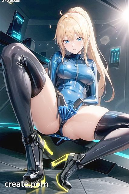 Samus from Metroid Teased with Latex Gloves and Dildo Inserts in Hentai AI Image