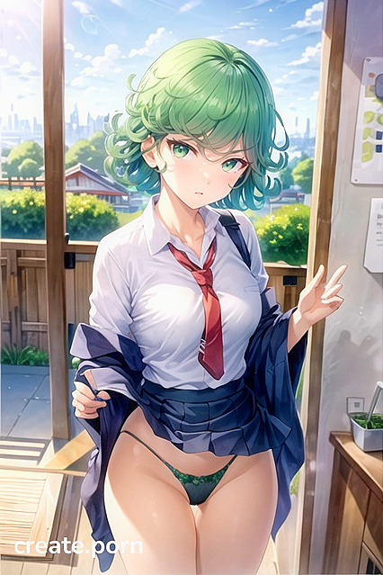 Tatsumaki from One Punch Man Seductively Lifts Her Skirt in Steaming Hentai AI Image