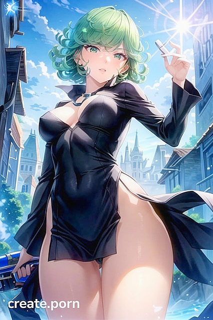 Tatsumaki from One Punch Man Teases in a Thong and Lifted Skirt Hentai AI Image