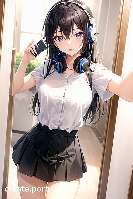 Standing in Skirt with Headphones for naughty Hentai Pleasure