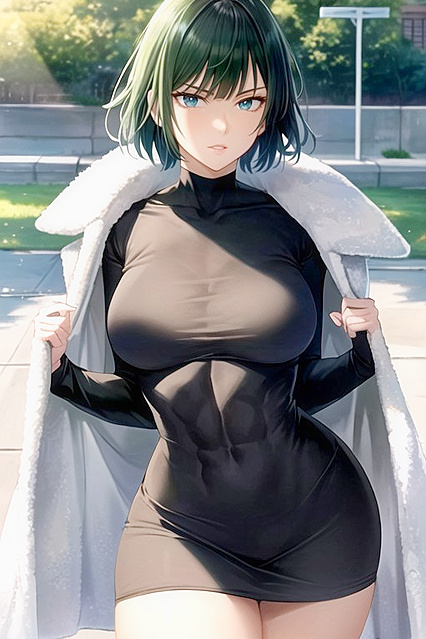Fubuki from One Punch Man Shows Off in Form-Fitting Clothes for Steamy Standing Hentai AI Image