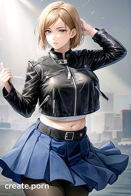 Nobara Kugisaki Wears Tight Spandex and Black Leather Jacket inSTEAMY Hentai AI Image