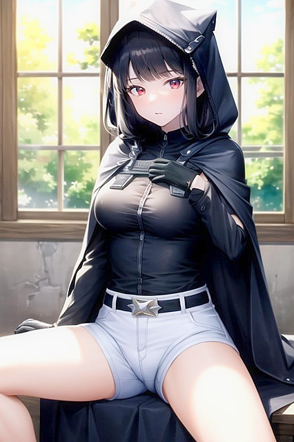 D from Nikke Squeezes Her Breasts While Spreading Her Legs Wide for Seductive Hentai AI Image