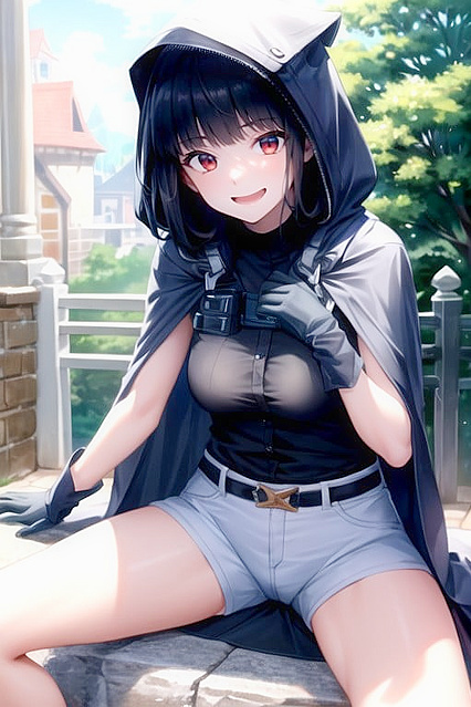 Cute Girl 18+ Squeezes Her Perky Tits on the Street in Seductive Hentai AI Image