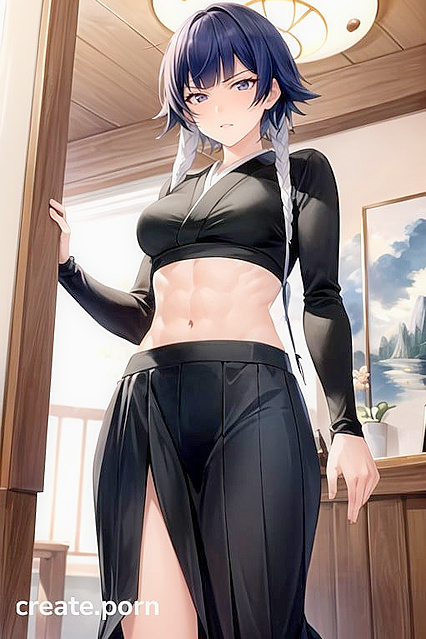 Fit Girl 18+ in Mini Skirt Stands Seductively for Steamy Hentai AI Image