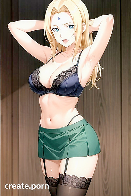 Tsunade from Naruto Lifts Her Skirt with Arms Up for Hot Hentai AI Image