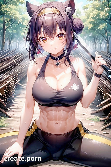 Brunette Ninja Competes Eagerly in Seductive Side-View Hentai AI Image