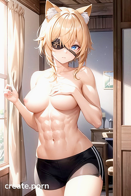 Naked Cat-Eared Beauty with Large Breasts in Seductive Hentai AI Image