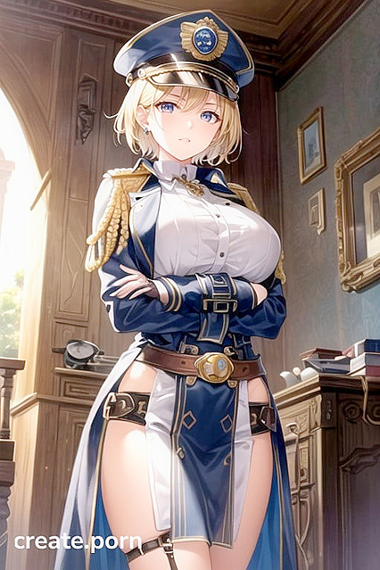 Steampunk Army Commander with StrainedUniform Tits andBlondeHair in SexyTrenchcoat Pose
