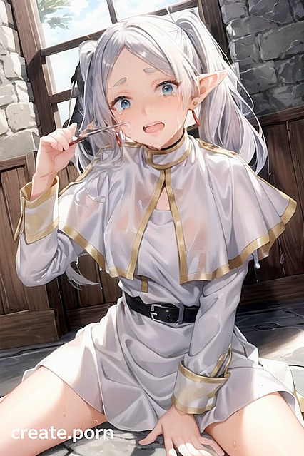 Frieren from Beyond Journey's End Spreads Her Legs in Fearful Hentai AI Image