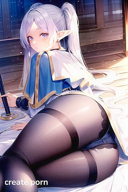 Frieren from Beyond Journey's End Laid Out in Seductive Side View Hentai AI Image
