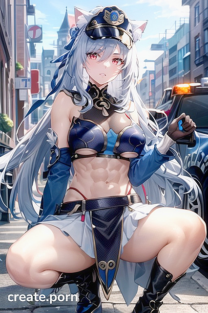 Muscular Girl 18+ with Cat Ears and Huge Breasts in Steamy Hentai AI Image