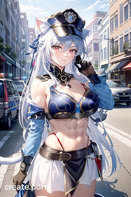 Muscular Babe with Large Breasts and Cat Ears in Steamy Hentai AI Image