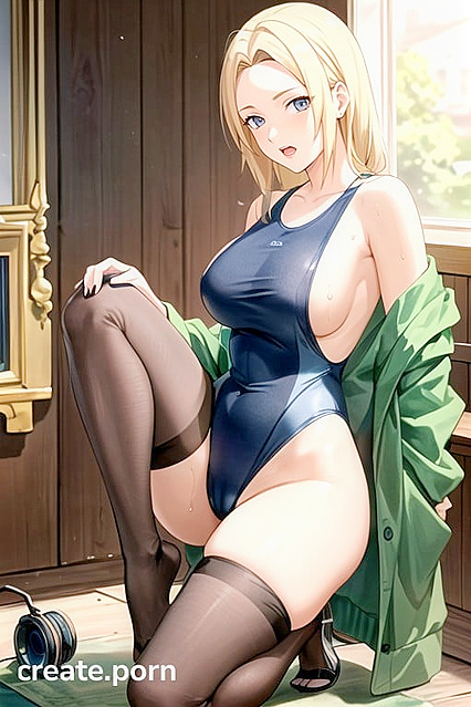 Tsunade from Naruto Kneels in Seductive Nyons for Sizzling Hentai Pleasure