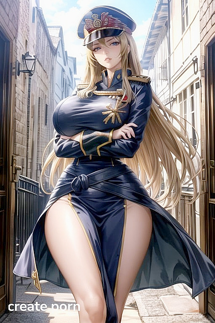 Blonde Army Commissar in Tight Uniform Shows Off Massive Tits and Slim Waisted Elegance