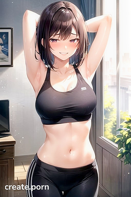Arms Up in Tight Sport Bra for Steamy Hentai AI Image