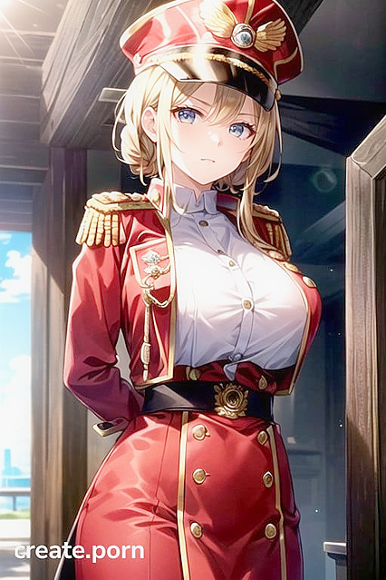 Blonde Police Officer with Massive tits Strains Against Tight Buttons in SexyUniform Hentai AI Image