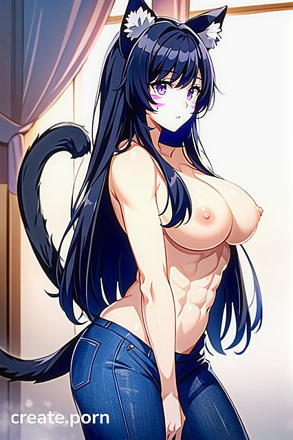Naked Cat-Eared Beauty with Large Breasts in Seductive Hentai AI Image