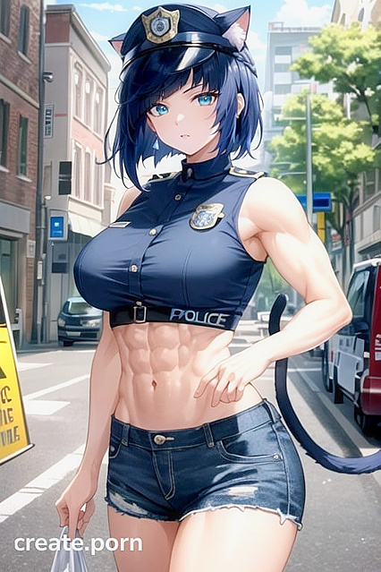 Busty Cat-Eared Cop in Seductive Police Uniform for naughty Hentai Fun