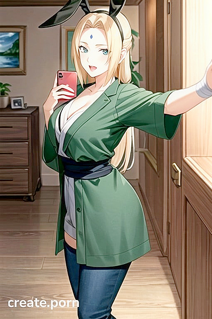 Tsunade in Bunny Costume Rides Cock with Nylon Stockings On