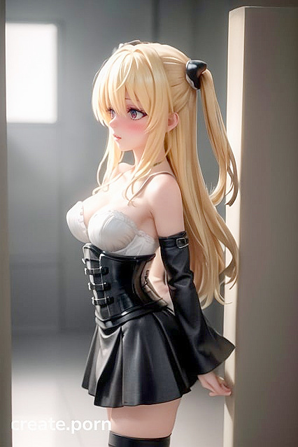 Embarrassed Gothic Beauty Stands Sideways inGolden Darkness 3D Seduction