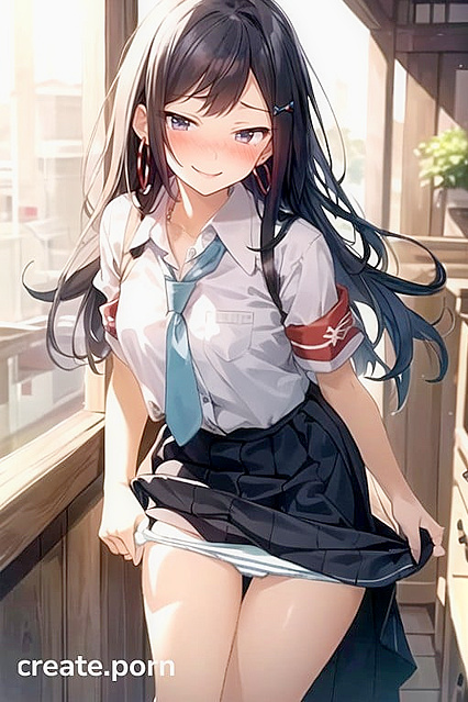 Anime Chick Smiles Blushing While Getting Fucked in a Room With a View
