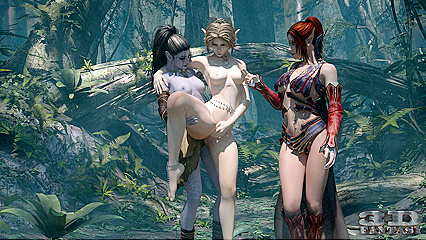 Sexy Elf Lesbians Enjoy steamy 3D Sex Rendezvous in the Forest